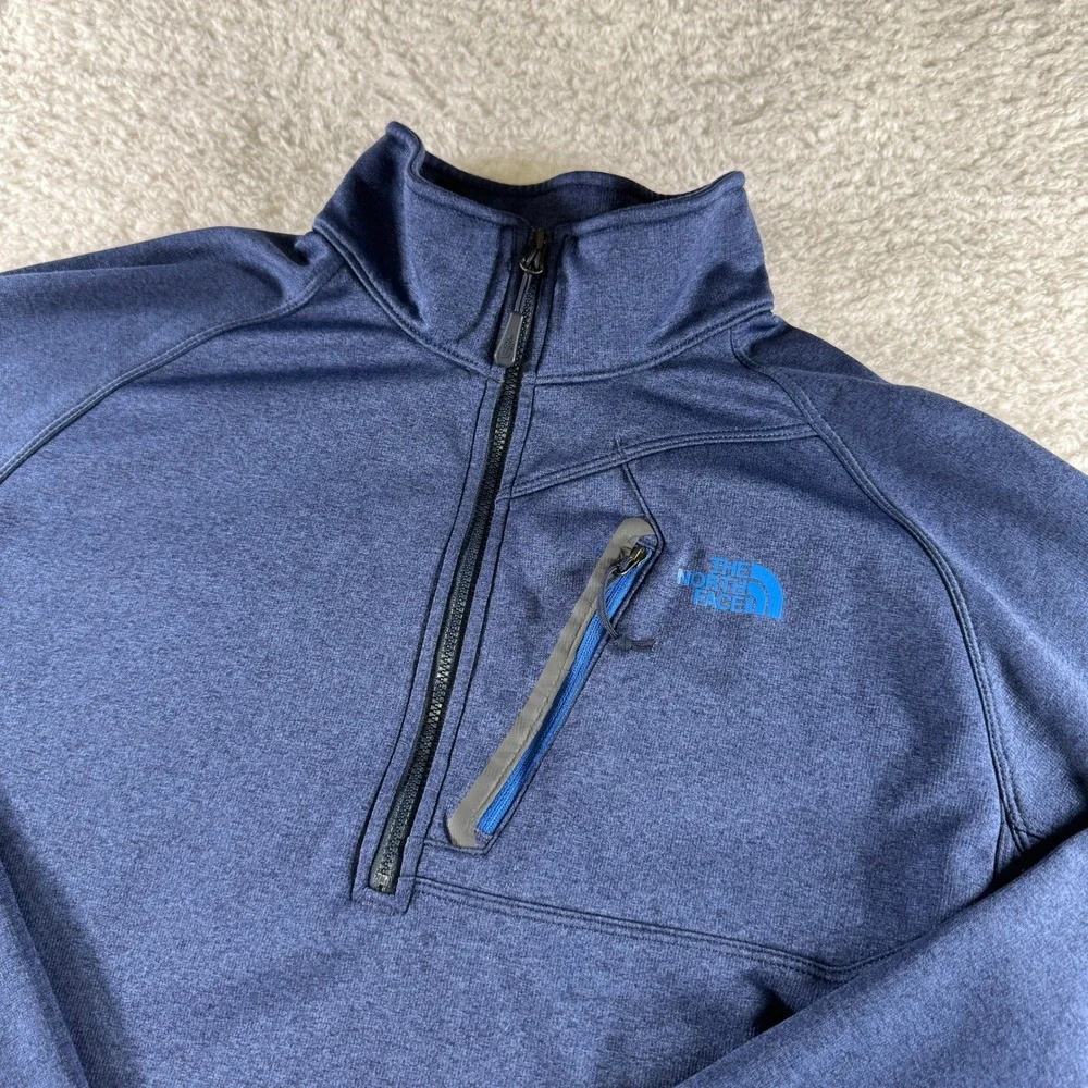 The North Face Men's Pullover 1/4 Zip Sweatshirt‎ Navy Blue Large Stretch Clean